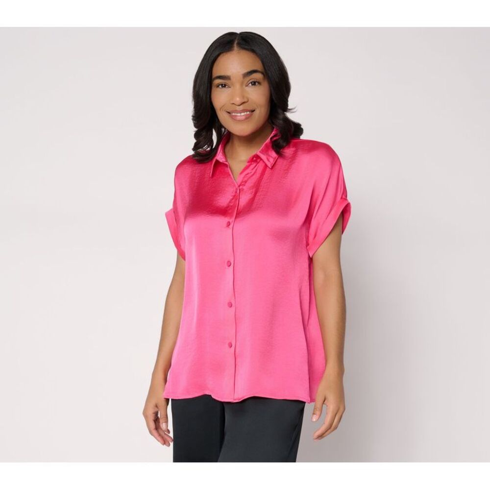 Dennis Basso Women's Top Sz XS Woven Camp Shirt Rolled Multi-colored A686953